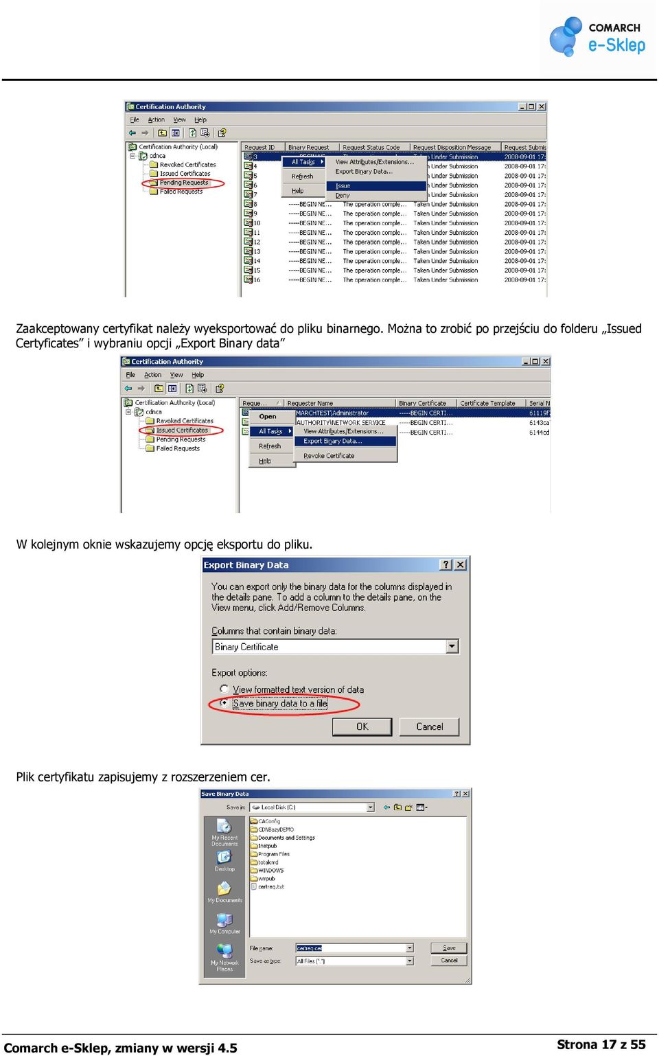 Export Binary data W kolejnym oknie wskazujemy opcję eksportu do pliku.