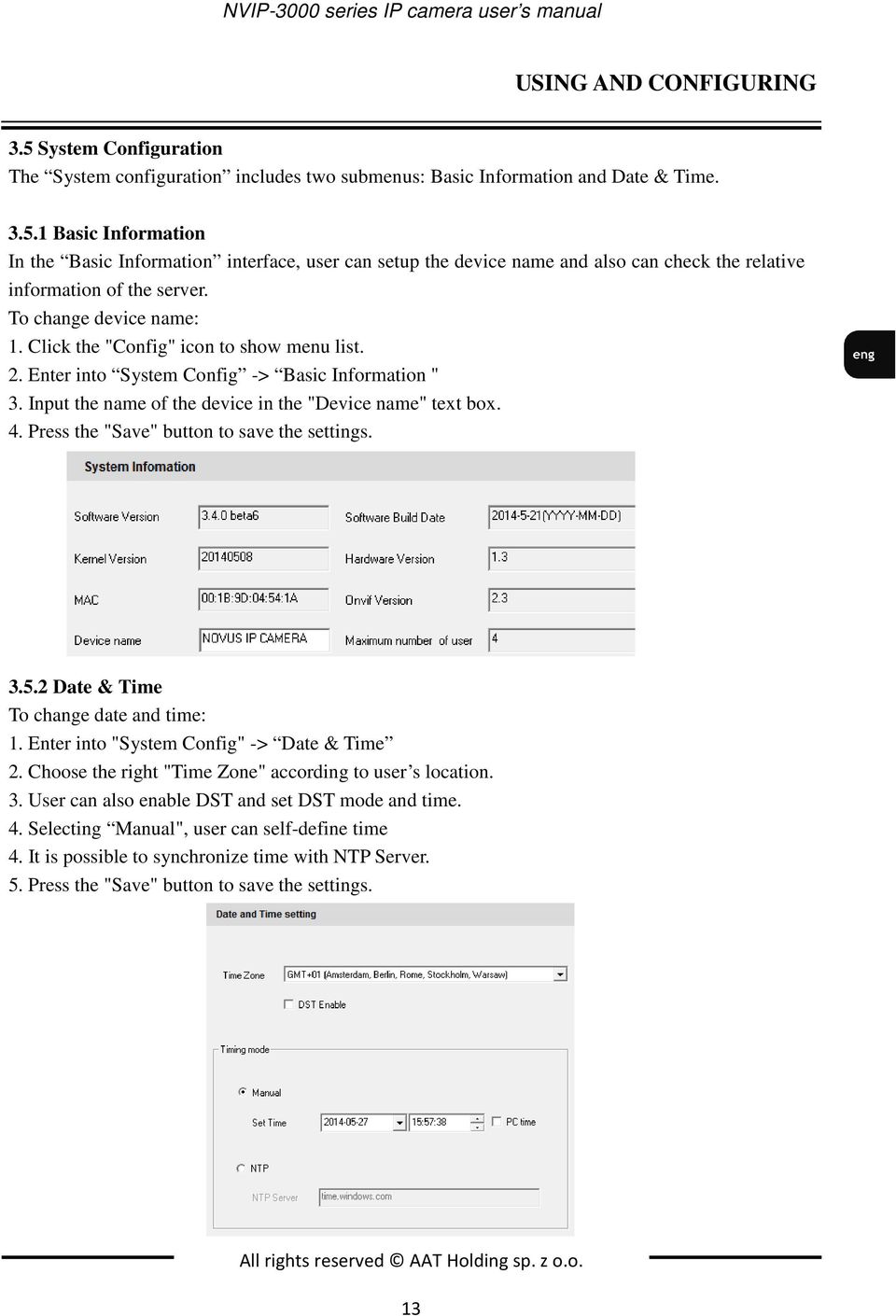 1 Basic Information In the Basic Information interface, user can setup the device name and also can check the relative information of the server. To change device name: 1.