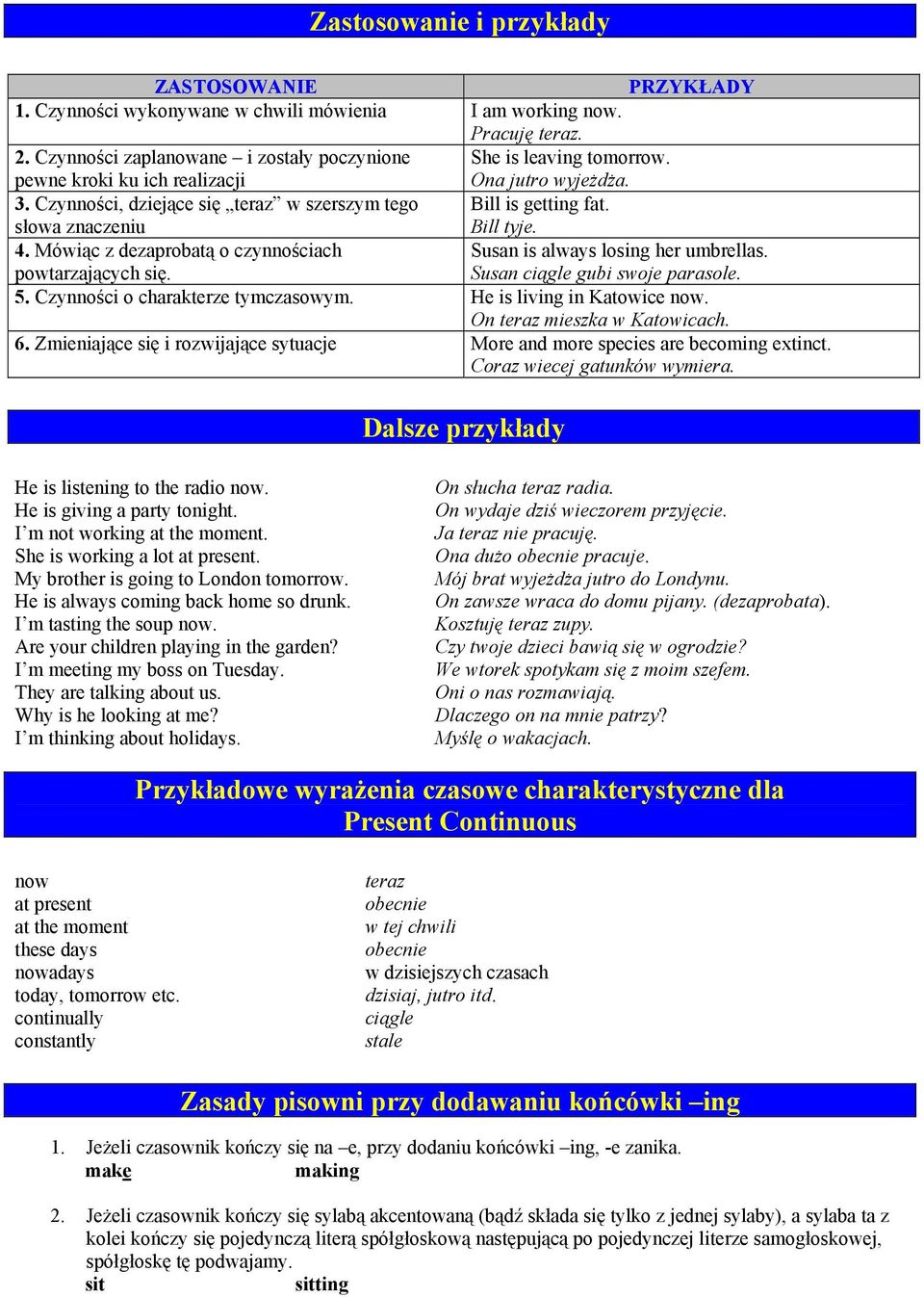 Mówiąc z dezaprobatą o czynnościach Susan is always losing her umbrellas. powtarzających się. Susan ciągle gubi swoje parasole. 5. Czynności o charakterze tymczasowym. He is living in Katowice now.