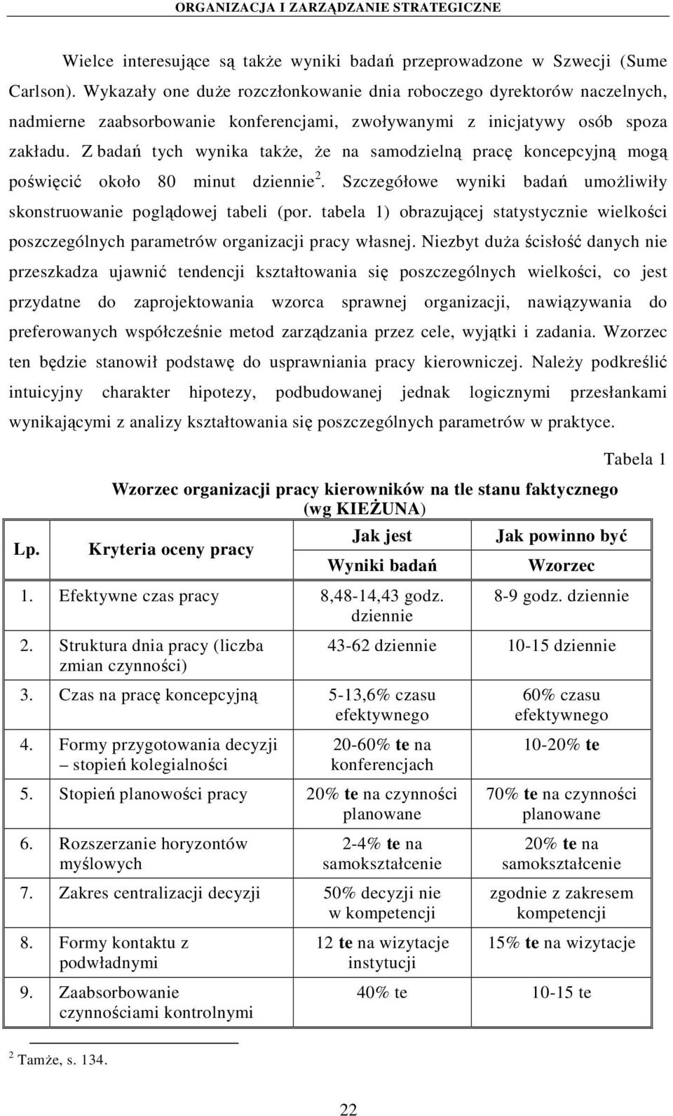 Z badań tych wynika także, że na samodzielną pracę koncepcyjną mogą poświęcić około 80 minut dziennie 2. Szczegółowe wyniki badań umożliwiły skonstruowanie poglądowej tabeli (por.