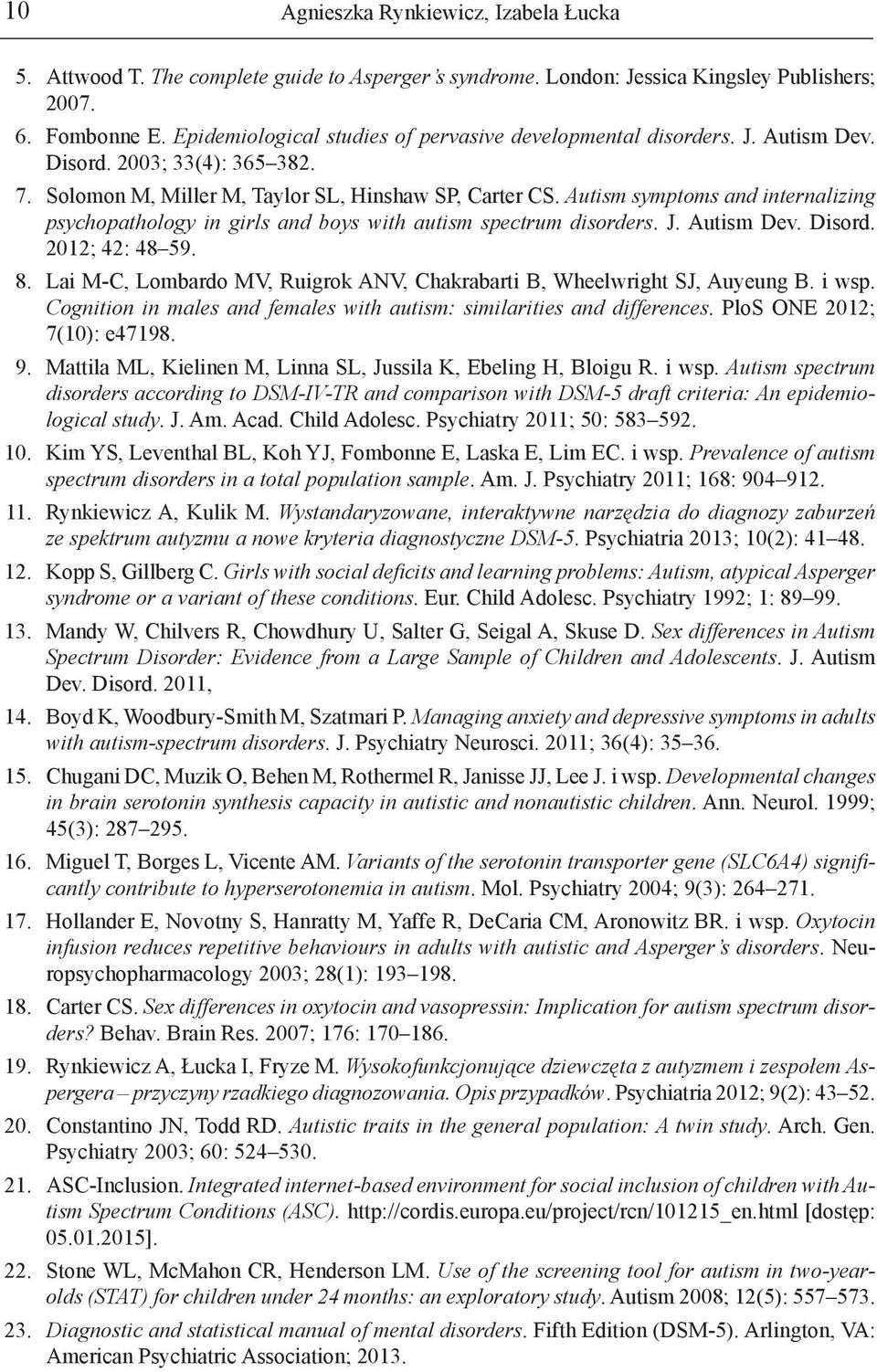 Autism symptoms and internalizing psychopathology in girls and boys with autism spectrum disorders. J. Autism Dev. Disord. 2012; 42: 48 59. 8.