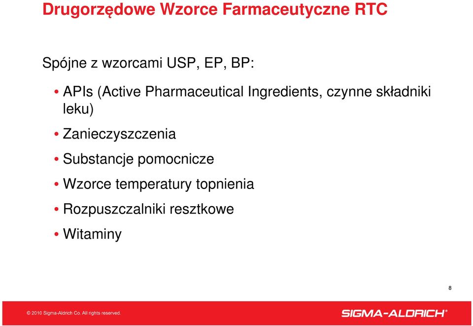 czynne składniki leku) Zanieczyszczenia Substancje