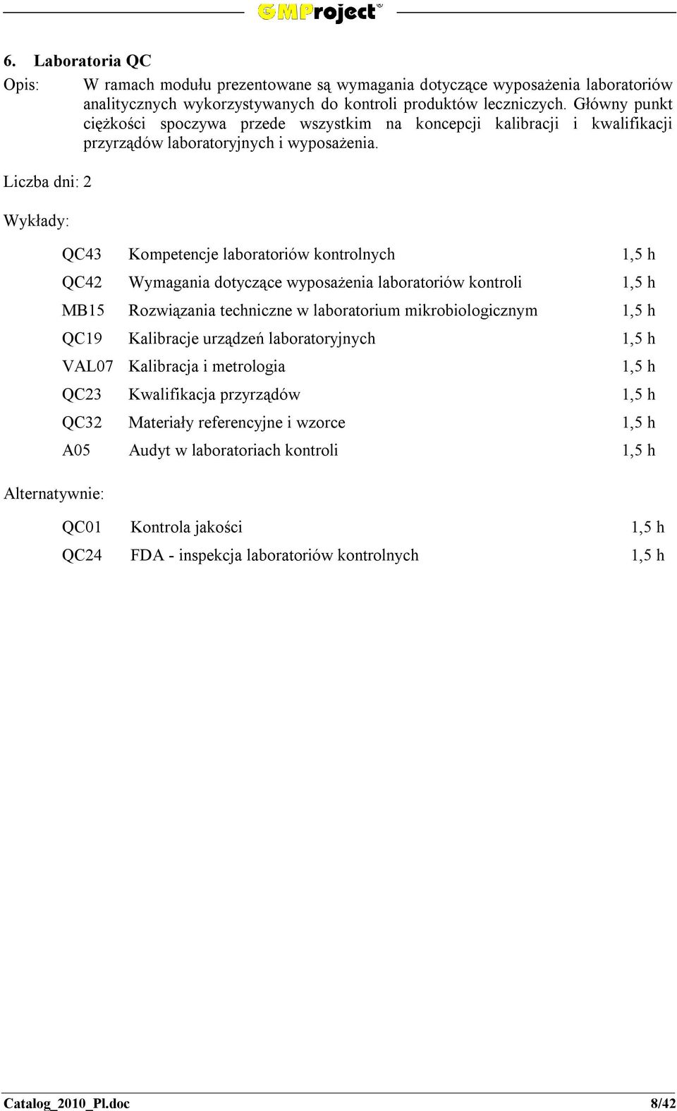 QC43 Kompetencje laboratoriów kontrolnych QC42 Wymagania dotyczące wyposażenia laboratoriów kontroli MB15 Rozwiązania techniczne w laboratorium mikrobiologicznym QC19 Kalibracje