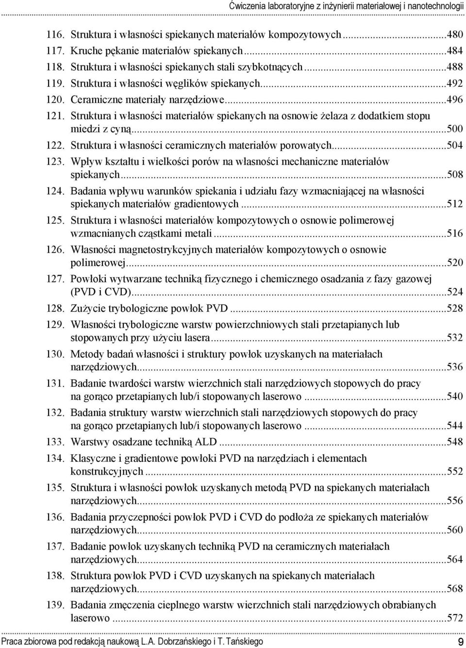 Struktura i własno ci materiałów spiekanych na osnowie żelaza z dodatkiem stopu miedzi z cyną... 500 122. Struktura i własno ci ceramicznych materiałów porowatych... 504 123.