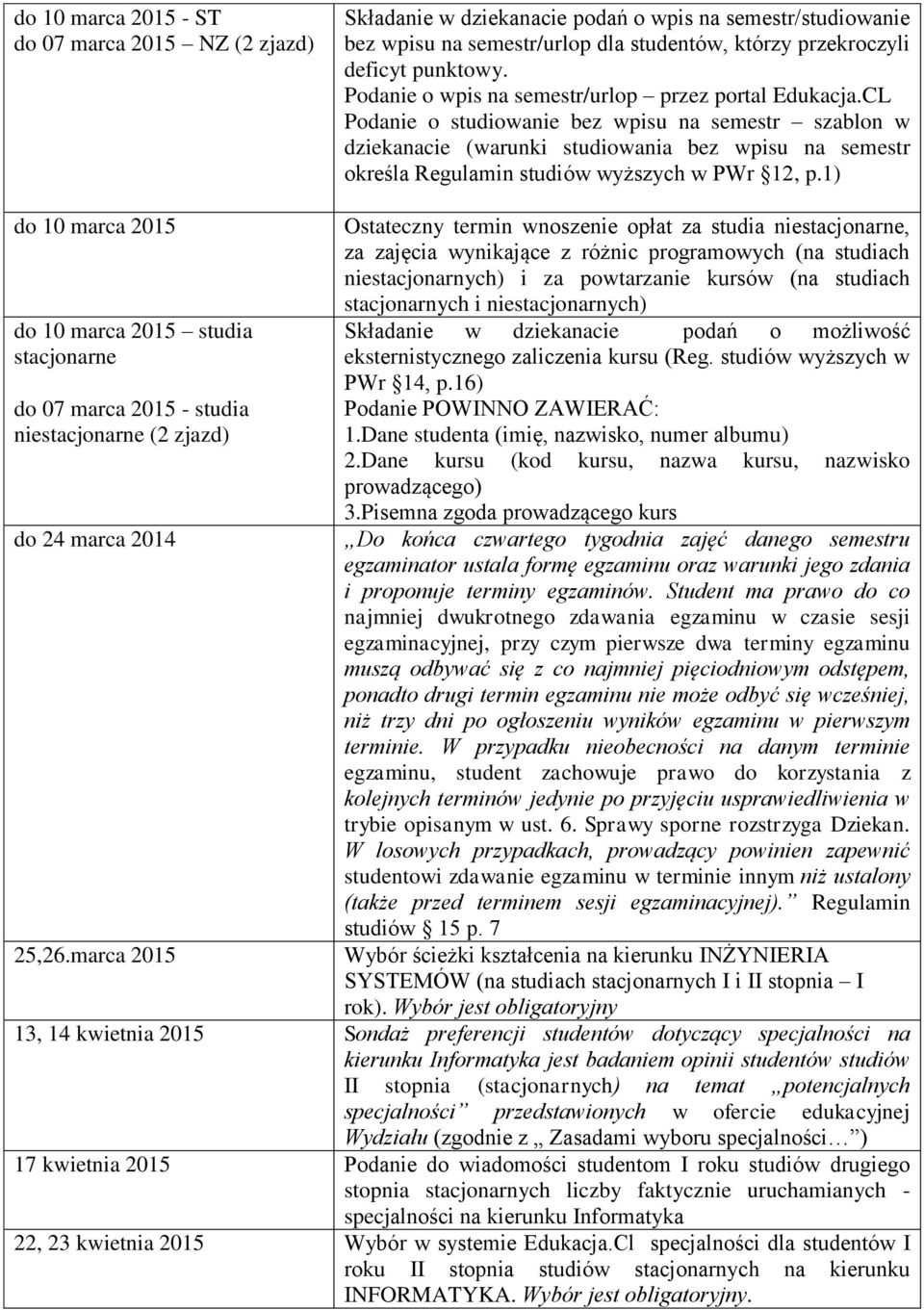 CL Podanie o studiowanie bez wpisu na semestr szablon w dziekanacie (warunki studiowania bez wpisu na semestr określa Regulamin studiów wyższych w PWr 12, p.