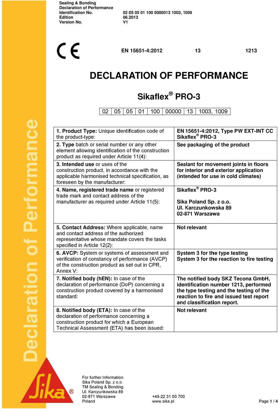 Type batch or serial number or any other element allowing identification off the construction product as required under Articlee 11(4): 3.