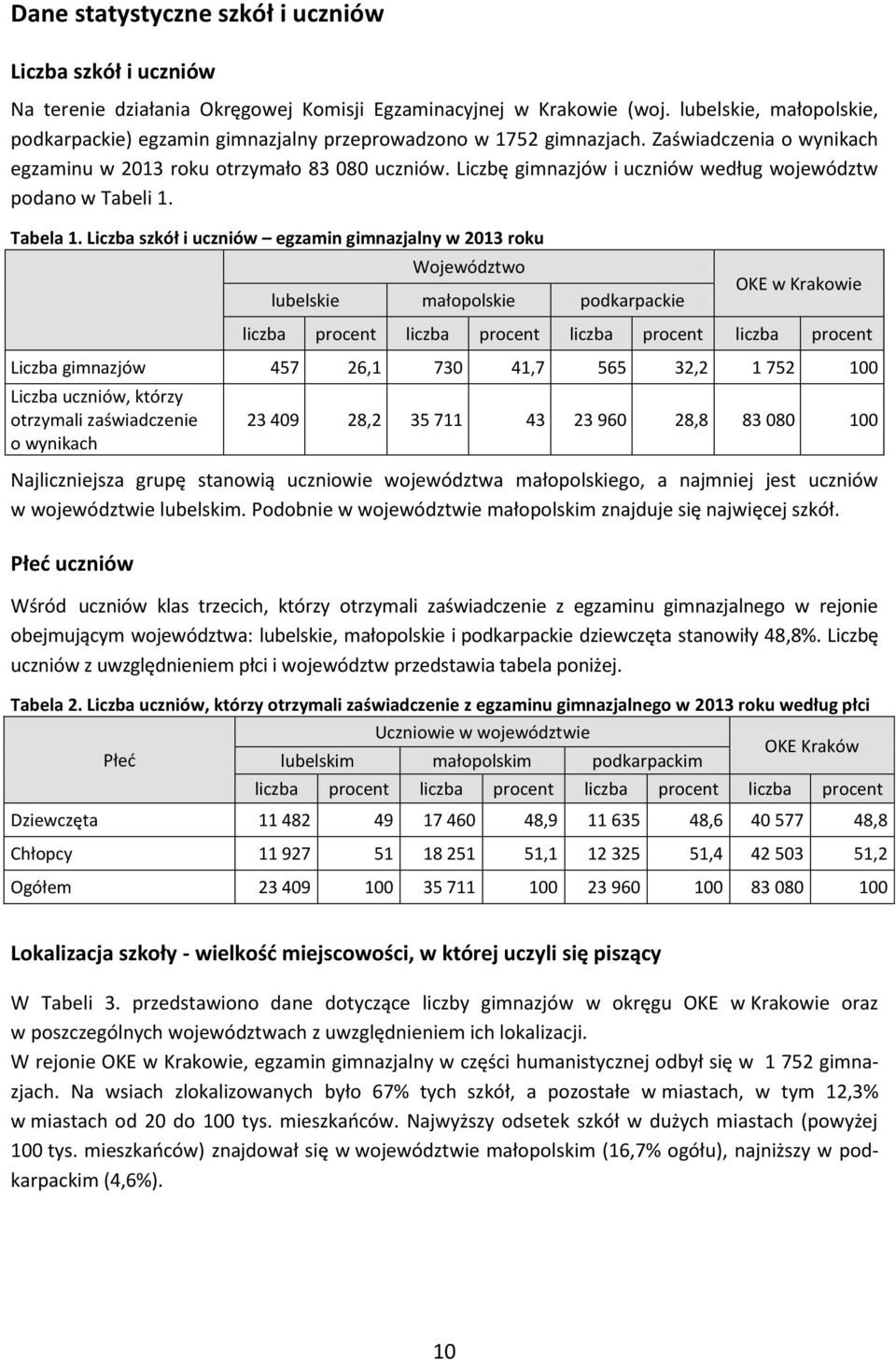 Liczbę gimnazjów i uczniów według województw podano w Tabeli 1. Tabela 1.