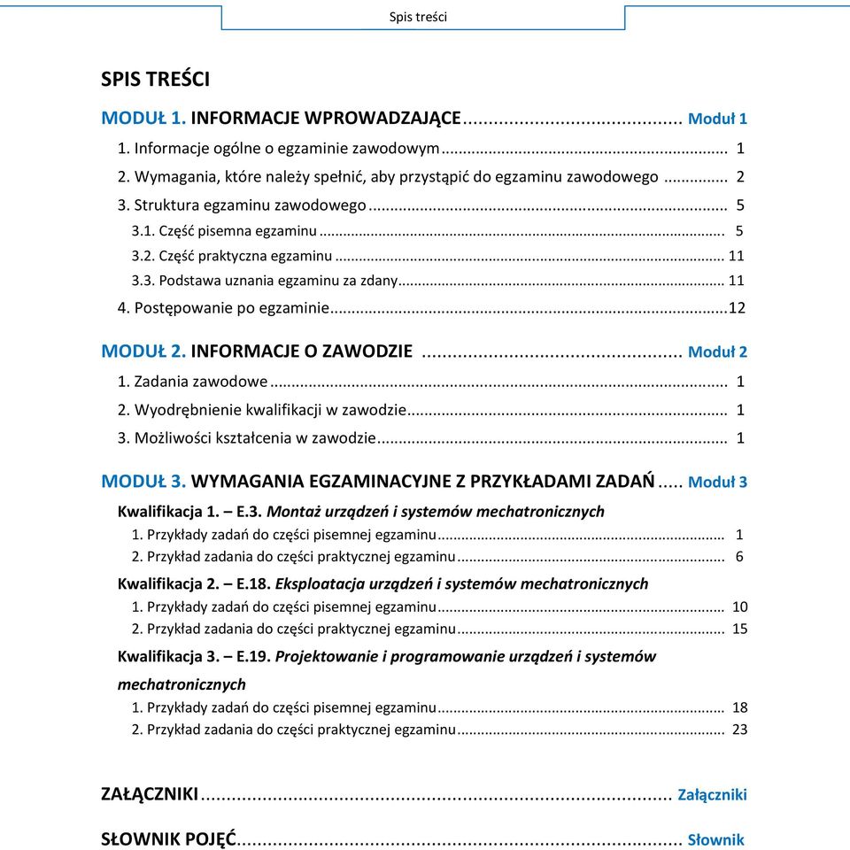 .. 1 M... 1 MODUŁ WYMAGANIA EGZAMINACYJNE Z PRZYKŁADAMI ZADAŃ... M Kwalifikacja 1. E.3. M P... 1 P... 6 Kwalifikacja 2. E.18.