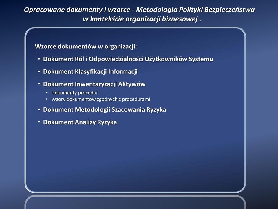 Wzorce dokumentów w organizacji: Dokument Ról i Odpowiedzialności Użytkowników Systemu
