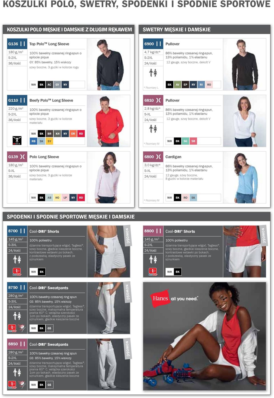 boczne, dekolt V WH BK AC GY NY * Rozmiary L BK AV EP NY RI RO G110 Beefy Polo TM Long Sleeve 6810 Pullover 220 g /m 2 100% bawełny czesanej ring-spun o S-2XL splocie pique szwy boczne, 3 guziki w