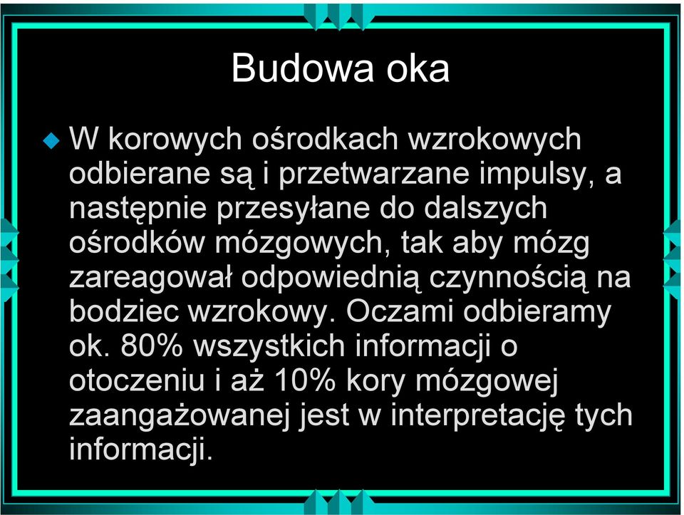 odpowiednią czynnością na bodziec wzrokowy. Oczami odbieramy ok.