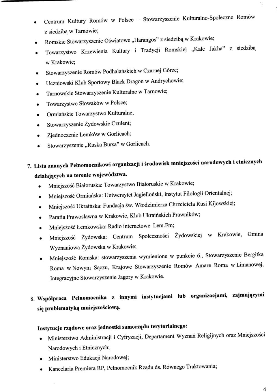 Tamowie; Towarzystwo Siowakow w Polsce; Ormianskie Towarzystwo Kulturalne; Stowarzyszenie Zydowskie Czulent; Zjednoczenie Lemkow w Gorlicach; Stowarzyszenie Ruska Bursa" w Gorlicach. 7.