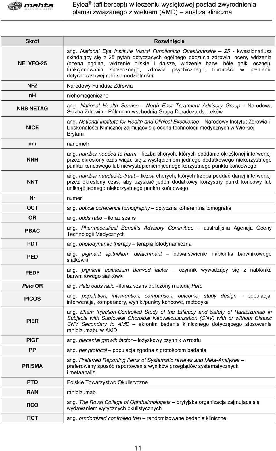 widzenie barw, bóle gałki ocznej), funkcjonowania społecznego, zdrowia psychicznego, trudności w pełnieniu dotychczasowej roli i samodzielności Narodowy Fundusz Zdrowia niehomogeniczne ang.