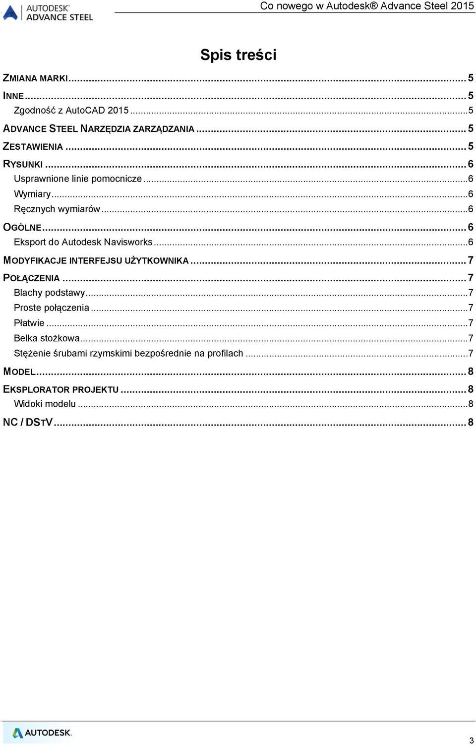 .. 6 OGÓLNE... 6 Eksport do Autodesk Navisworks... 6 MODYFIKACJE INTERFEJSU UŻYTKOWNIKA... 7 POŁĄCZENIA... 7 Blachy podstawy.