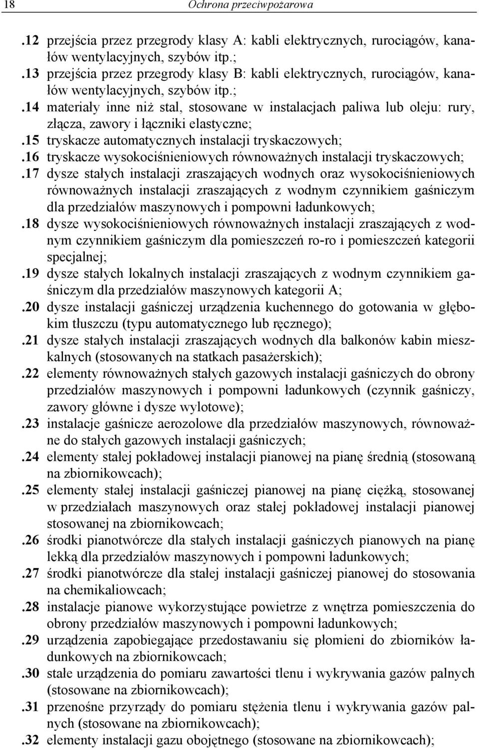 14 materiały inne niż stal, stosowane w instalacjach paliwa lub oleju: rury, złącza, zawory i łączniki elastyczne;.15 tryskacze automatycznych instalacji tryskaczowych;.