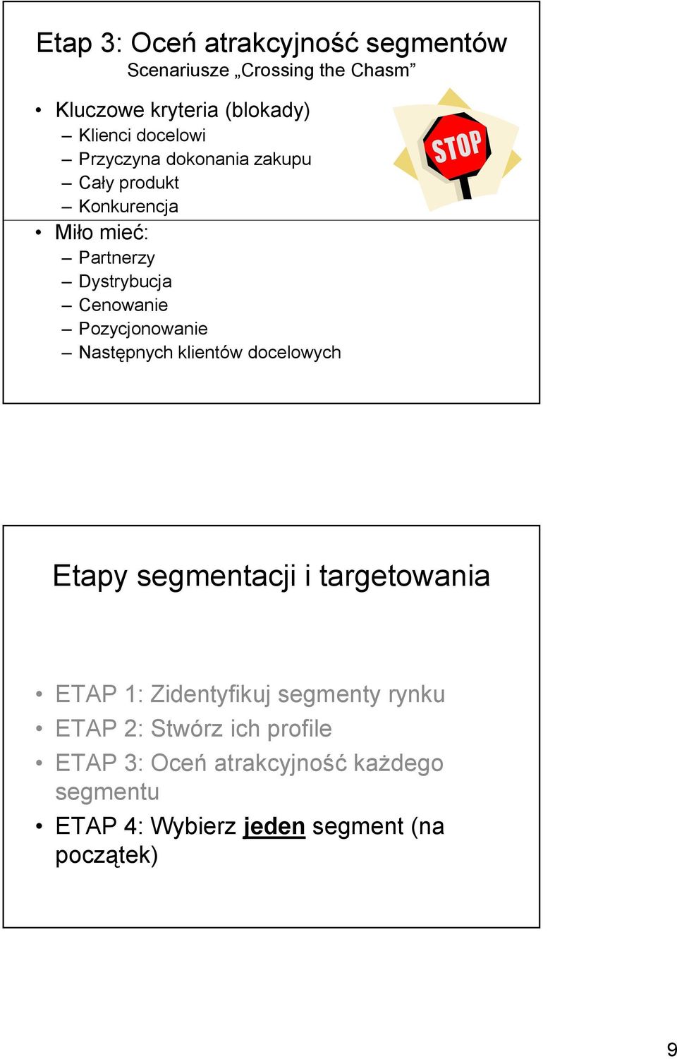 Pozycjonowanie Następnych klientów docelowych Etapy segmentacji i targetowania ETAP 1: Zidentyfikuj segmenty