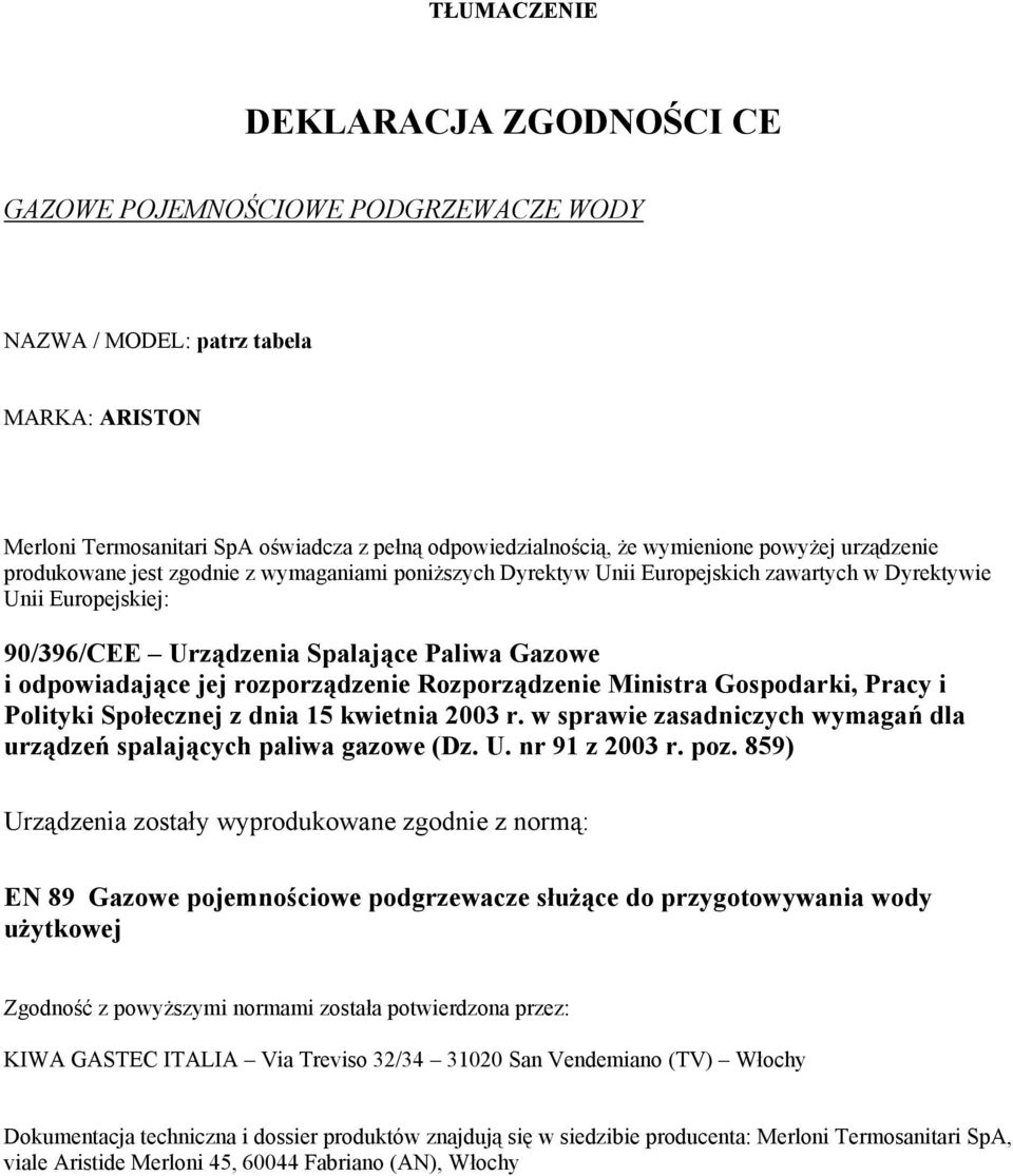DEKLARACJA ZGODNOŚCI CE - PDF Free Download