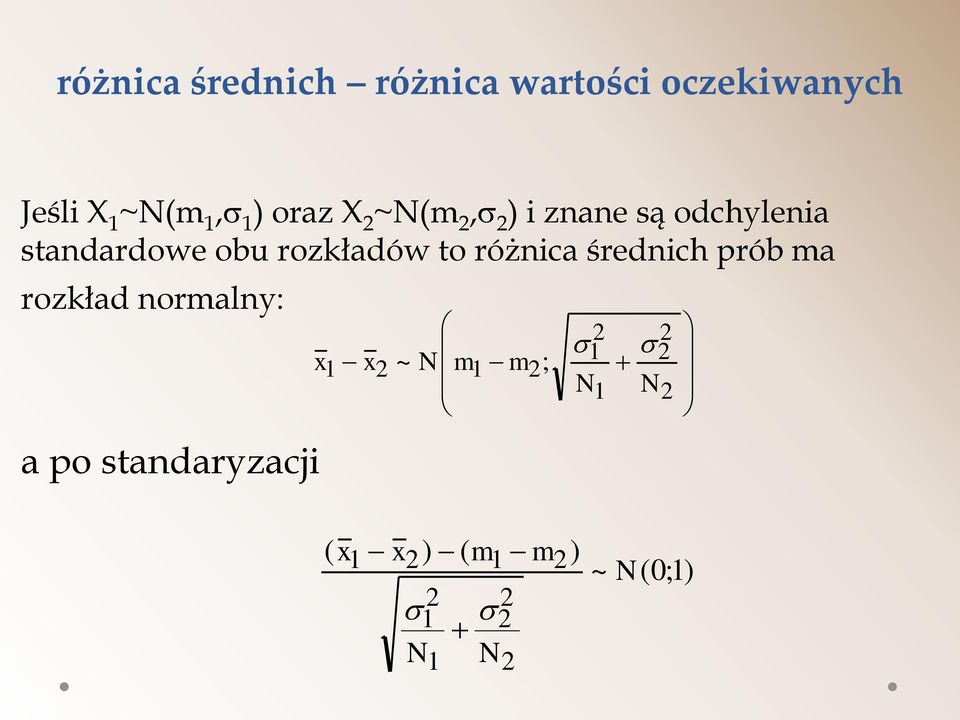 obu rozkładów to różnica średnich prób ma rozkład