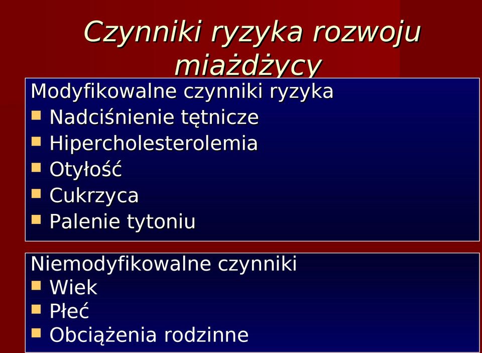 Hipercholesterolemia Otyłość Cukrzyca Palenie