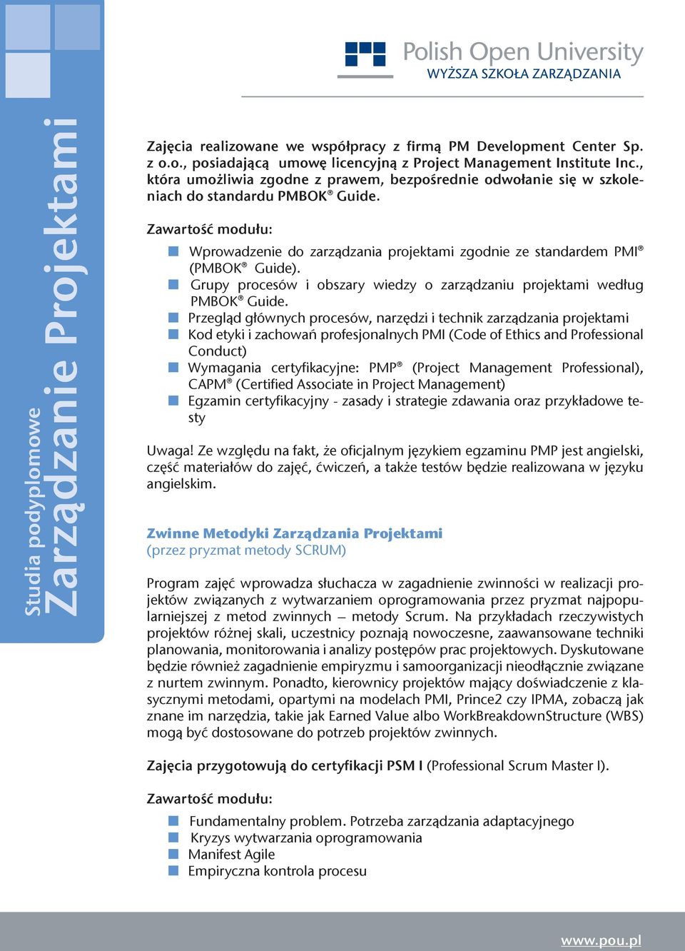 Grupy procesów i obszary wiedzy o zarządzaniu projektami według PMBOK Guide.