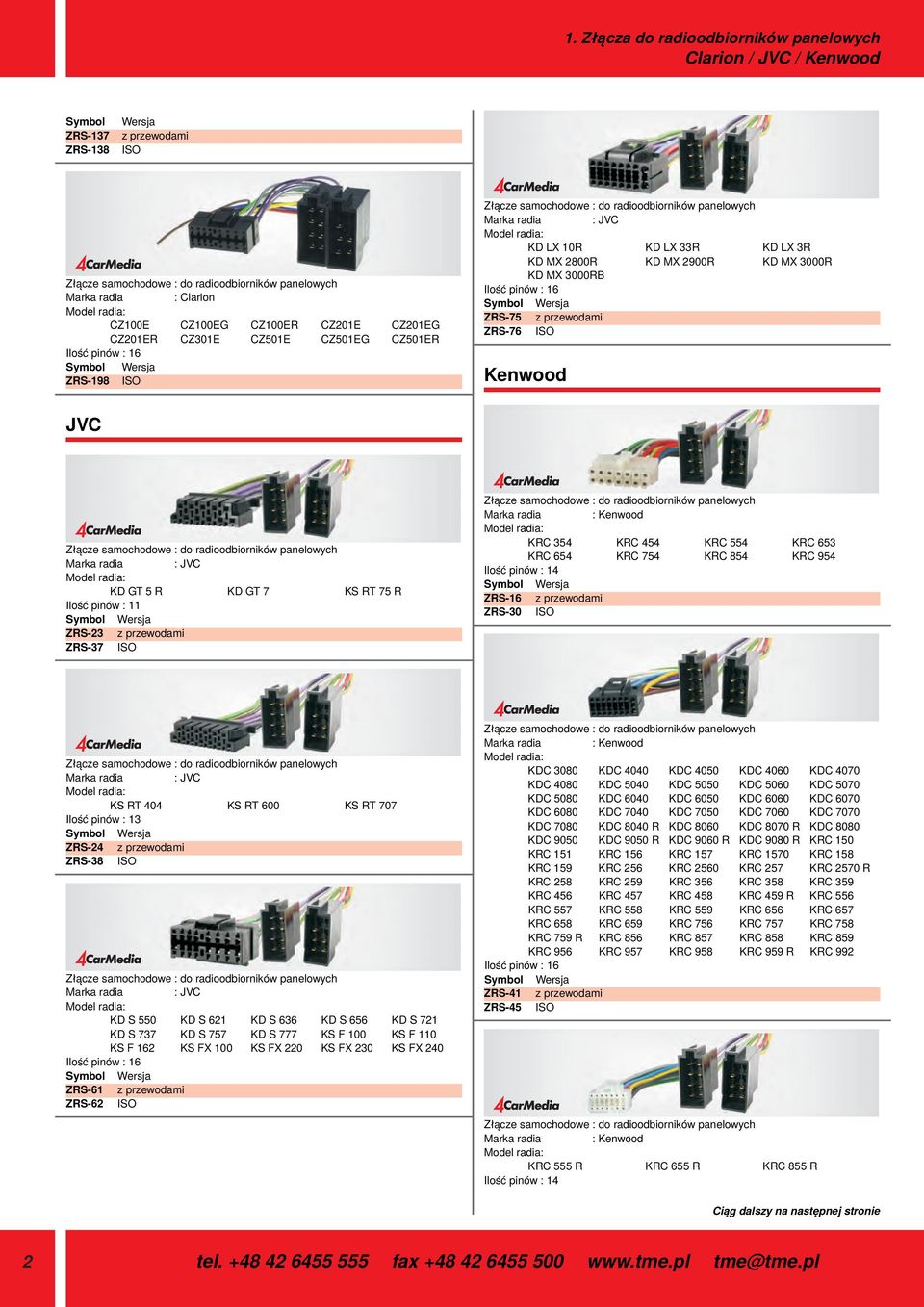 KD LX 33R KD LX 3R KD MX 2800R KD MX 2900R KD MX 3000R KD MX 3000RB Ilość pinów : 16 Symbol ZRS-75 z przewodami ZRS-76 ISO Kenwood JVC Złącze samochodowe : do radioodbiorników panelowych Marka radia