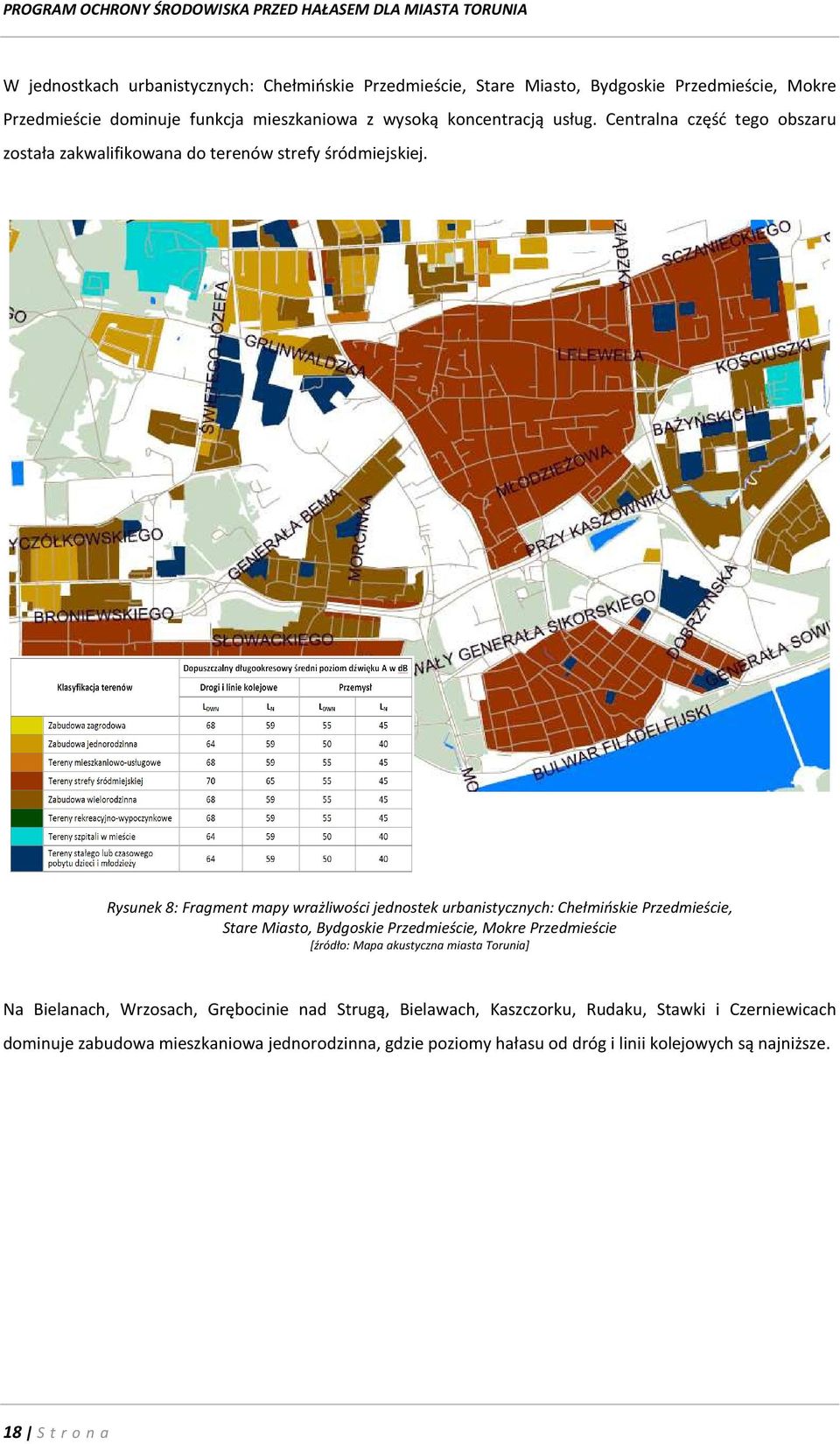 Rysunek 8: Fragment mapy wrażliwości jednostek urbanistycznych: Chełmińskie Przedmieście, Stare Miasto, Bydgoskie Przedmieście, Mokre Przedmieście [źródło: Mapa