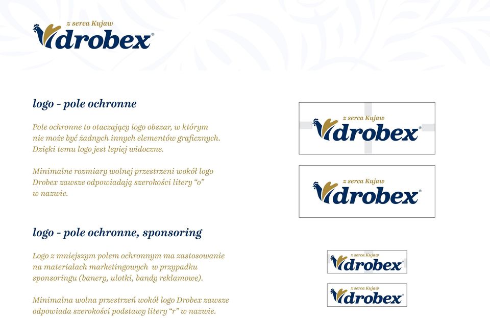 Minimalne rozmiary wolnej przestrzeni wokół logo Drobex zawsze odpowiadają szerokości litery o w nazwie.