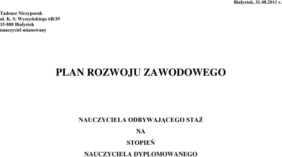 mianowany PLAN ROZWOJU ZAWODOWEGO NAUCZYCIELA