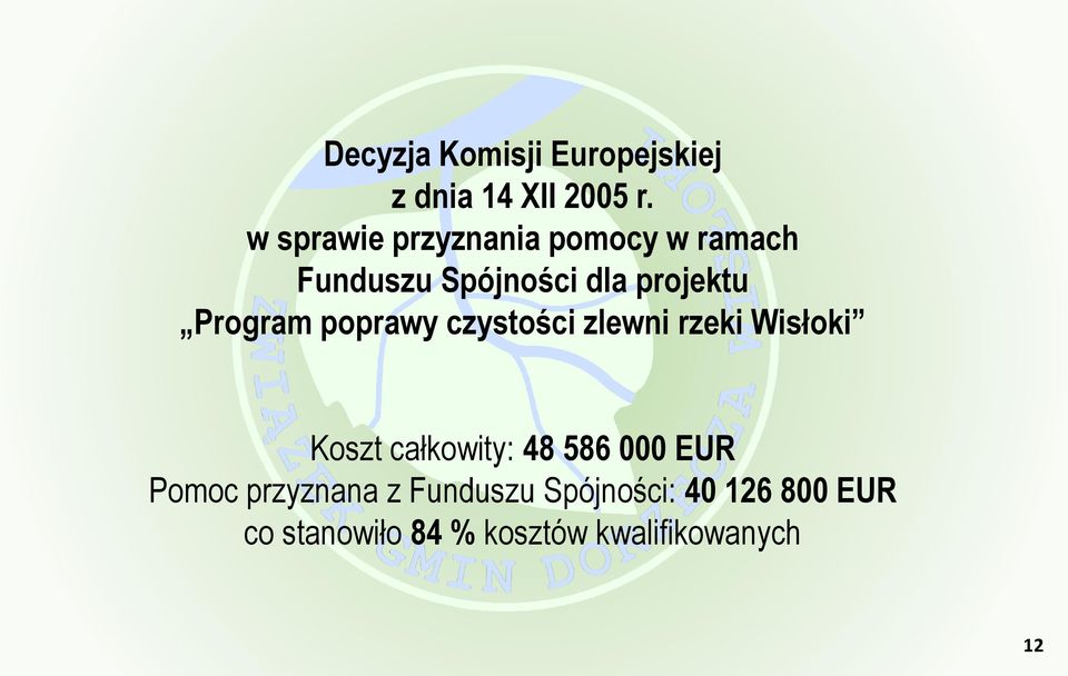 Program poprawy czystości zlewni rzeki Wisłoki Koszt całkowity: 48 586