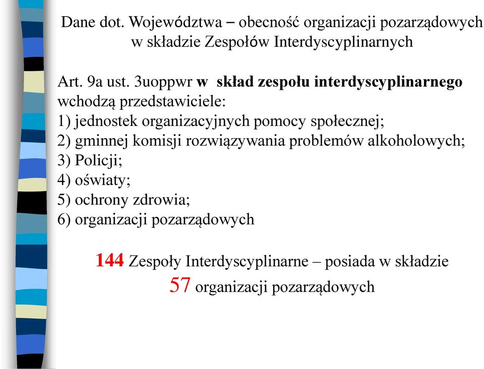 społecznej; 2) gminnej komisji rozwiązywania problemów alkoholowych; 3) Policji; 4) oświaty; 5) ochrony