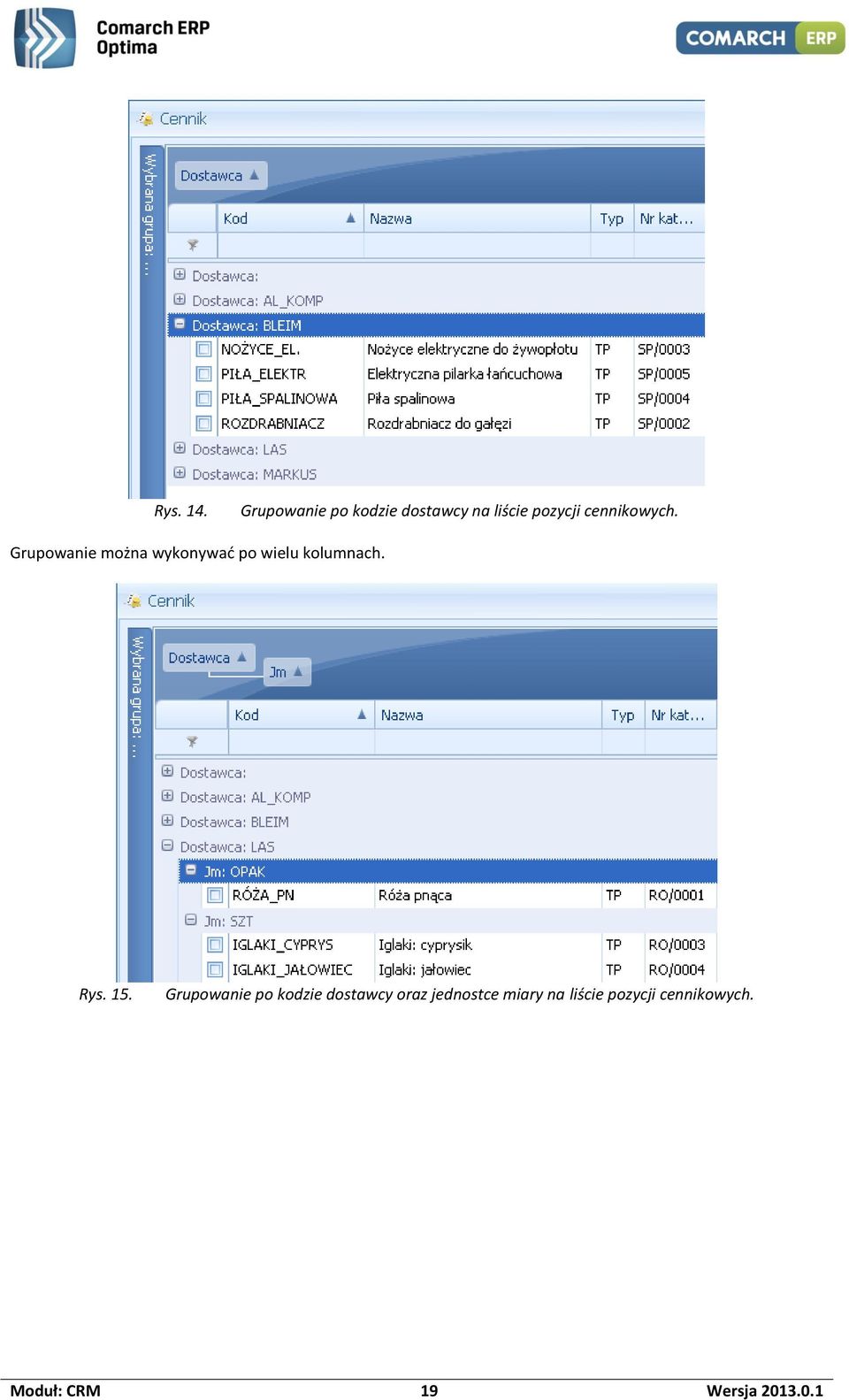 Grupowanie można wykonywać po wielu kolumnach. Rys. 15.