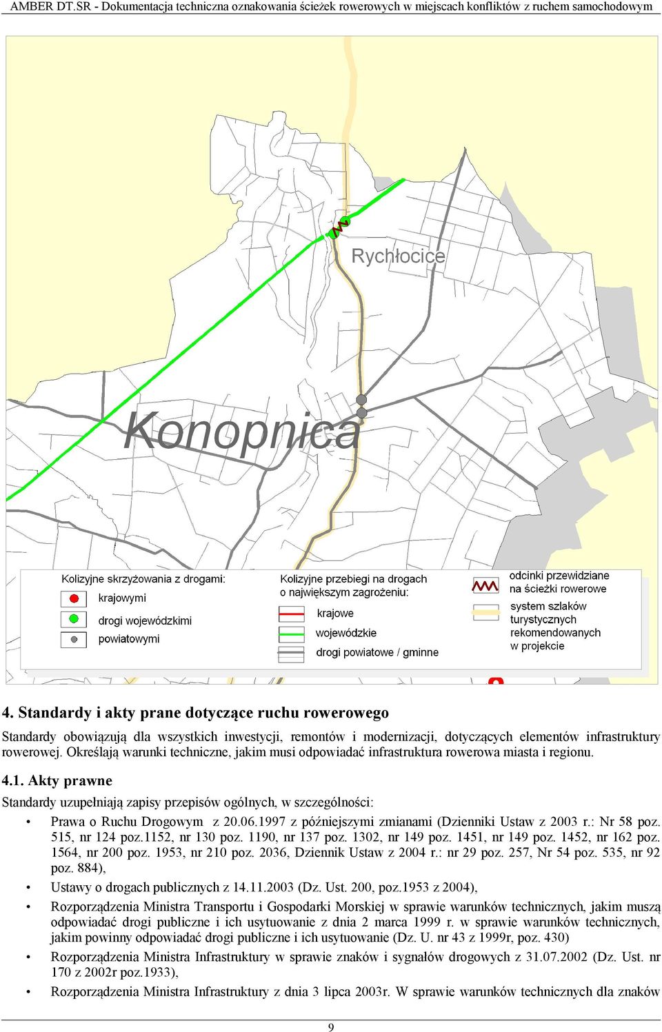 Akty prawne Standardy uzupełniają zapisy przepisów ogólnych, w szczególności: Prawa o Ruchu Drogowym z 20.06.1997 z późniejszymi zmianami (Dzienniki Ustaw z 2003 r.: Nr 58 poz. 515, nr 124 poz.