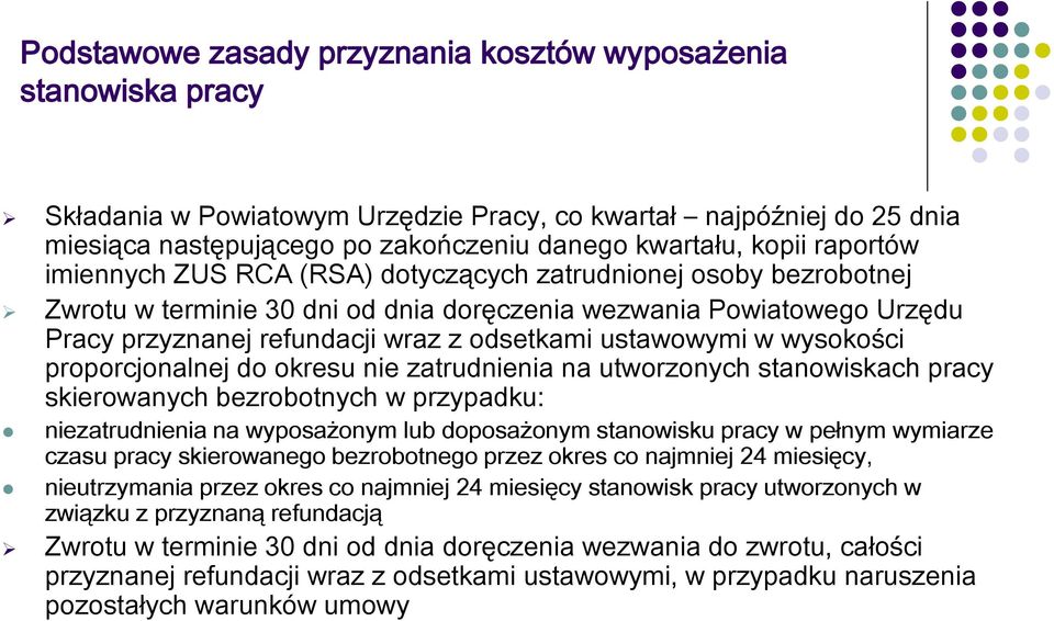 ustawowymi w wysokości proporcjonalnej do okresu nie zatrudnienia na utworzonych stanowiskach pracy skierowanych bezrobotnych w przypadku: niezatrudnienia na wyposażonym lub doposażonym stanowisku