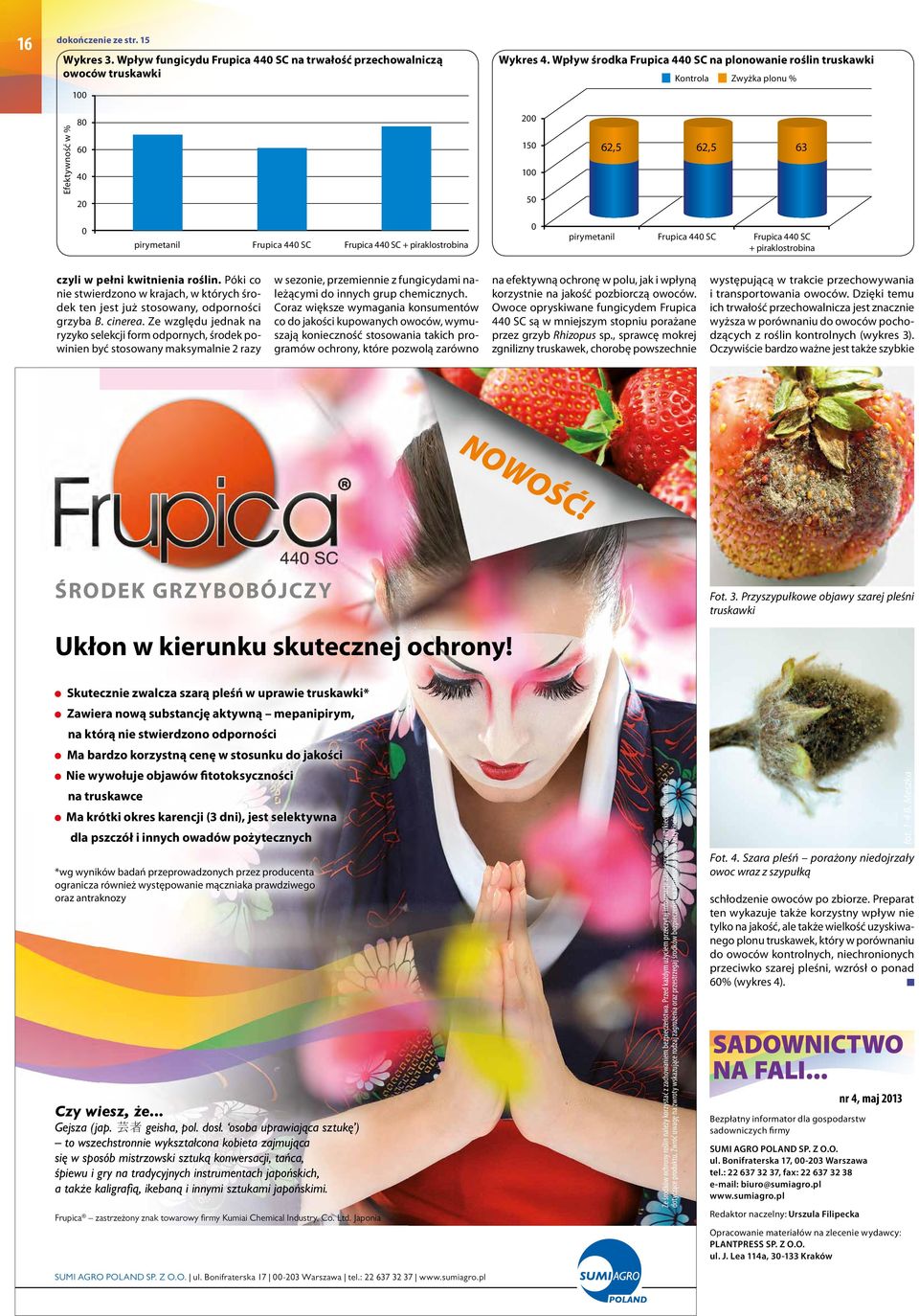 0 pirymetanil Frupica 440 SC Frupica 440 SC piraklostrobina czyli w pełni kwitnienia roślin. Póki co nie stwierdzono w krajach, w których środek ten jest już stosowany, odporności grzyba B. cinerea.