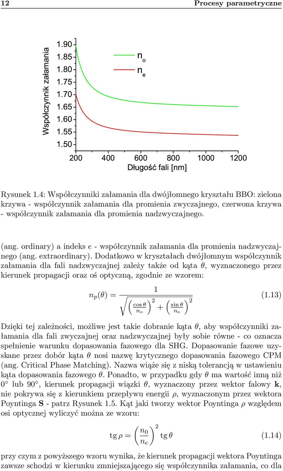 (ang. ordinary) a indeks e - współczynnik załamania dla promienia nadzwyczajnego (ang. extraordinary).