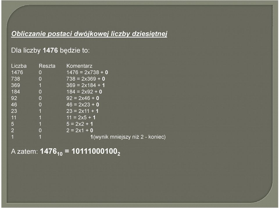 2x369 + 0 369 = 2x184 + 1 184 = 2x92 + 0 92 = 2x46 + 0 46 = 2x23 + 0 23 = 2x11 + 1 11 =