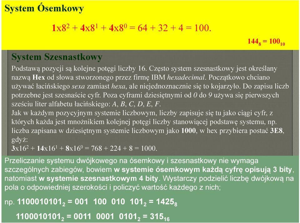 Do zapisu liczb potrzebne jest szesnaście cyfr. Poza cyframi dziesiętnymi od 0 do 9 używa się pierwszych sześciu liter alfabetu łacińskiego: A, B, C, D, E, F.