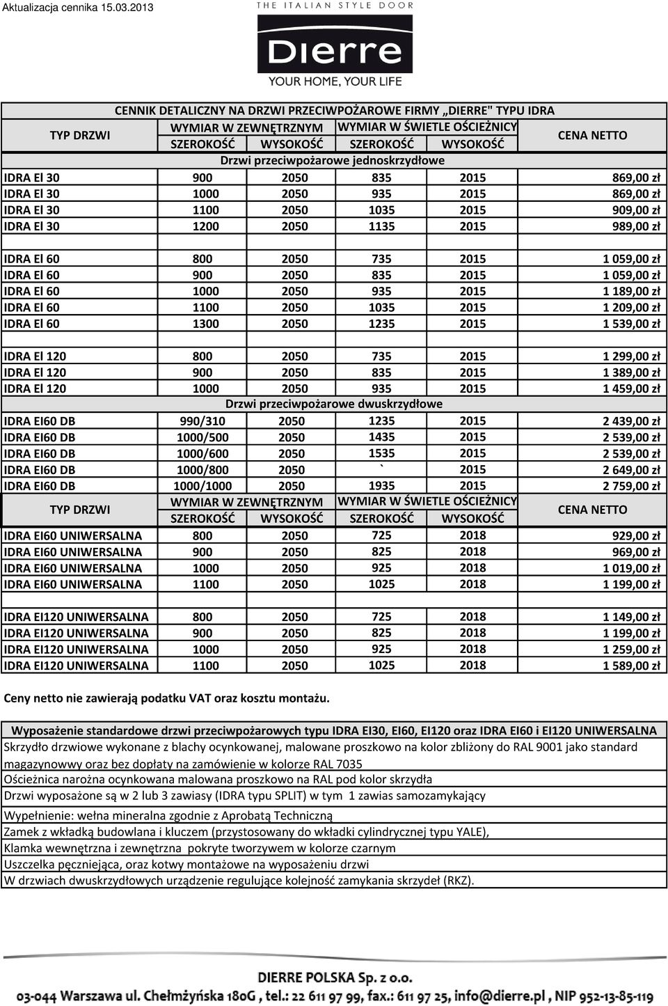 przeciwpożarowe jednoskrzydłowe IDRA El 30 900 2050 835 2015 869,00 zł IDRA El 30 1000 2050 935 2015 869,00 zł IDRA El 30 1100 2050 1035 2015 909,00 zł IDRA El 30 1200 2050 1135 2015 989,00 zł IDRA