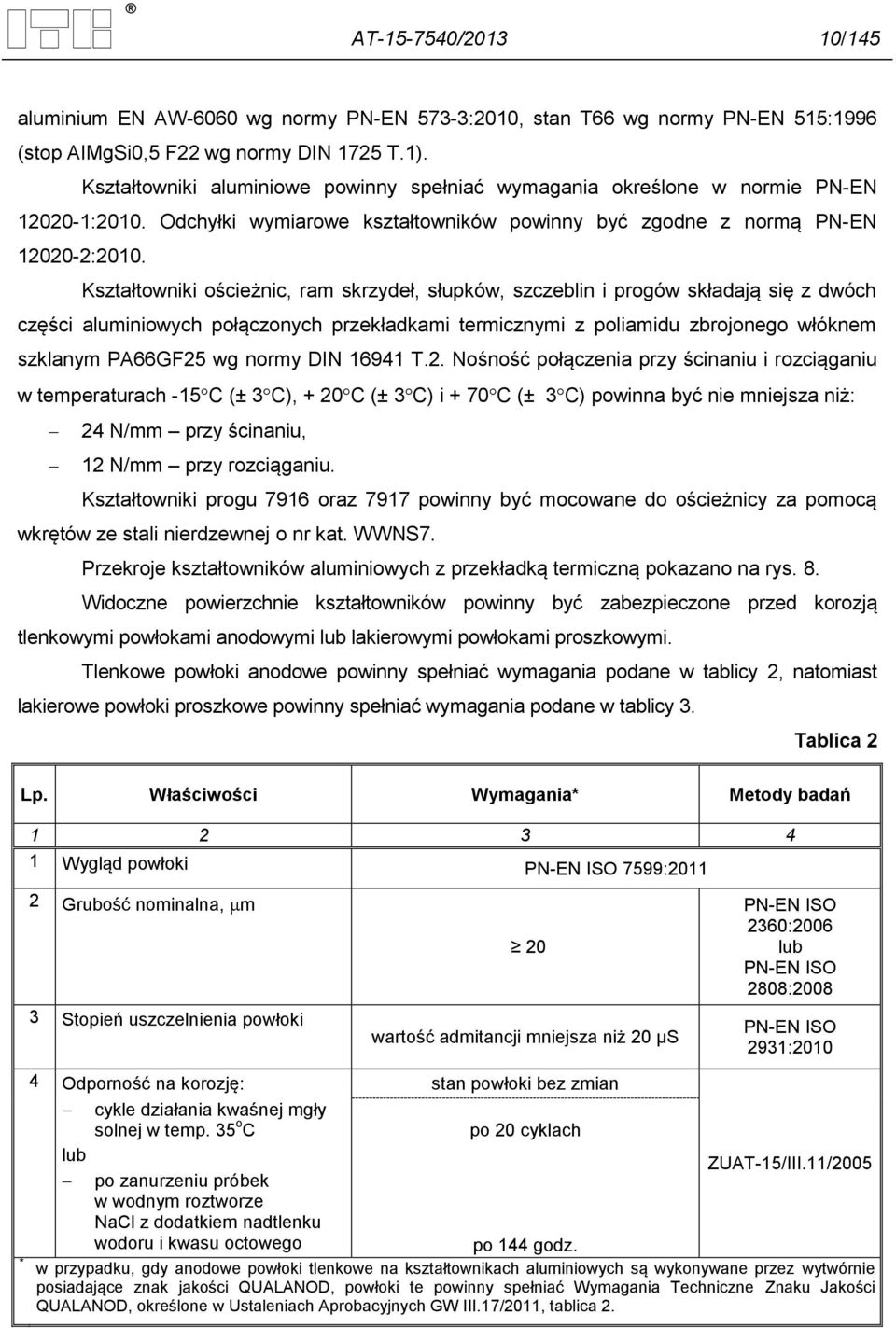 Kształtowniki ościeżnic, ram skrzydeł, słupków, szczeblin i progów składają się z dwóch części aluminiowych połączonych przekładkami termicznymi z poliamidu zbrojonego włóknem szklanym PA66GF25 wg