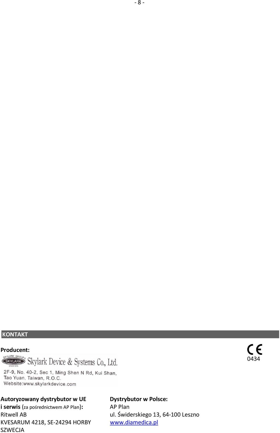 KVESARUM 4218, SE-24294 HORBY SZWECJA Dystrybutor w