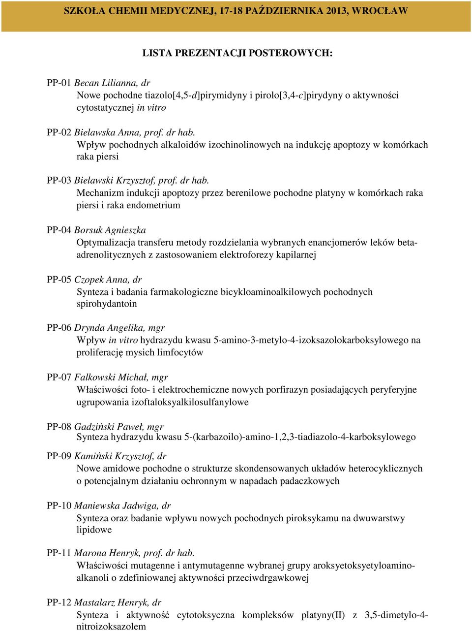 Wpływ pochodnych alkaloidów izochinolinowych na indukcję apoptozy w komórkach raka piersi PP-03 Bielawski Krzysztof, prof. dr hab.