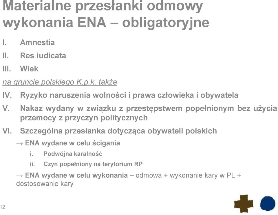 Nakaz wydany w związku z przestępstwem popełnionym bez użycia przemocy z przyczyn politycznych VI.