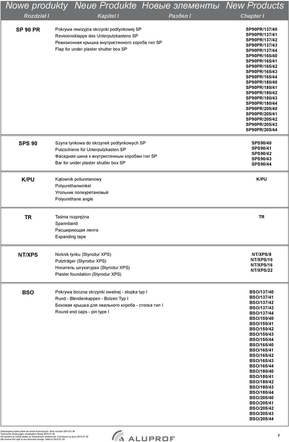 SP90PR/180/42 SP90PR/180/43 SP90PR/180/44 SP90PR/205/40 SP90PR/205/41 SP90PR/205/42 SP90PR/205/43 SP90PR/205/44 SPS 90 Szyna tynkowa do skrzynek podtynkowych SP Putzschiene für Unterputzkasten SP