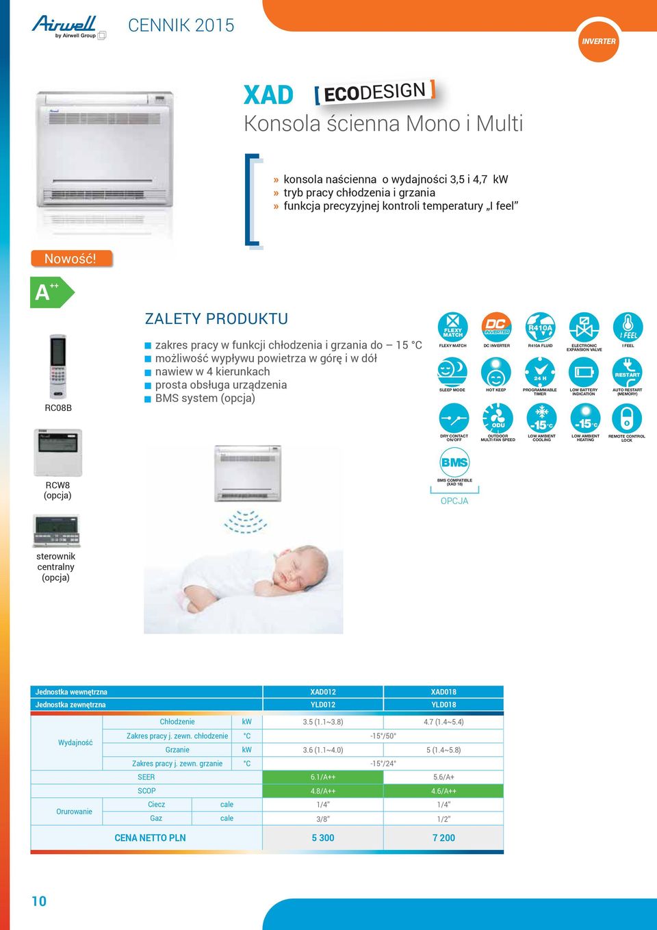 FLEXY MATCH FLEXY MATCH SLEEP MODE DC INVERTER 24 H PROGRAMMABLE TIMER ELECTRONIC EXPANSION VALVE LOW BATTERY I FEEL DRY CONTACT ON/OFF OUTDOOR MULTI FAN SPEED COOLING REMOTE CONTROL BMS RCW8 BMS
