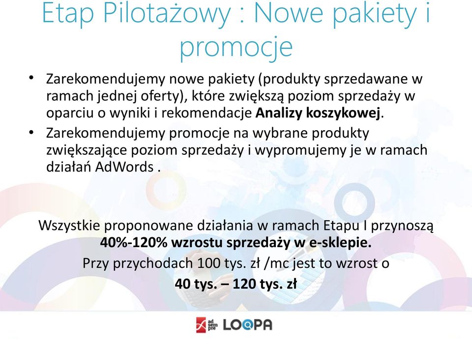 Zarekomendujemy promocje na wybrane produkty zwiększające poziom sprzedaży i wypromujemy je w ramach działań AdWords.