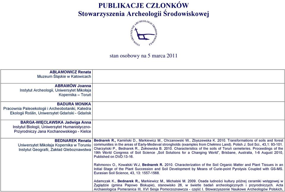 Humanistyczno- Przyrodniczy Jana Kochanowskiego - Kielce BEDNAREK Renata Uniwersytet Mikołaja Kopernika w Toruniu Instytut Geografii, Zakład Gleboznawstwa Bednarek R., Kamiński D., Markiewicz M.