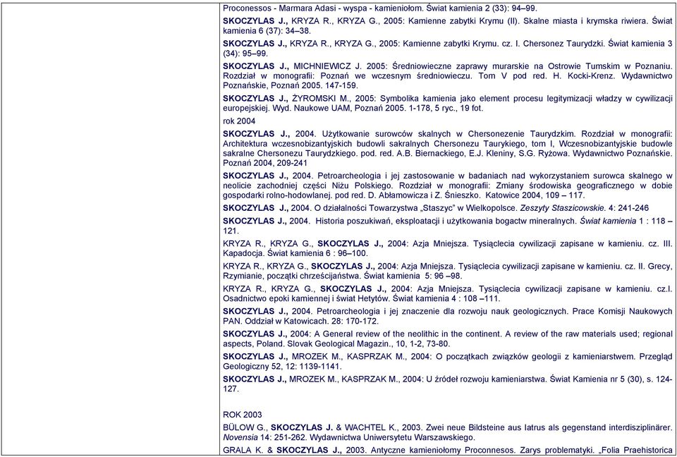 2005: Średniowieczne zaprawy murarskie na Ostrowie Tumskim w Poznaniu. Rozdział w monografii: Poznań we wczesnym średniowieczu. Tom V pod red. H. Kocki-Krenz. Wydawnictwo Poznańskie, Poznań 2005.