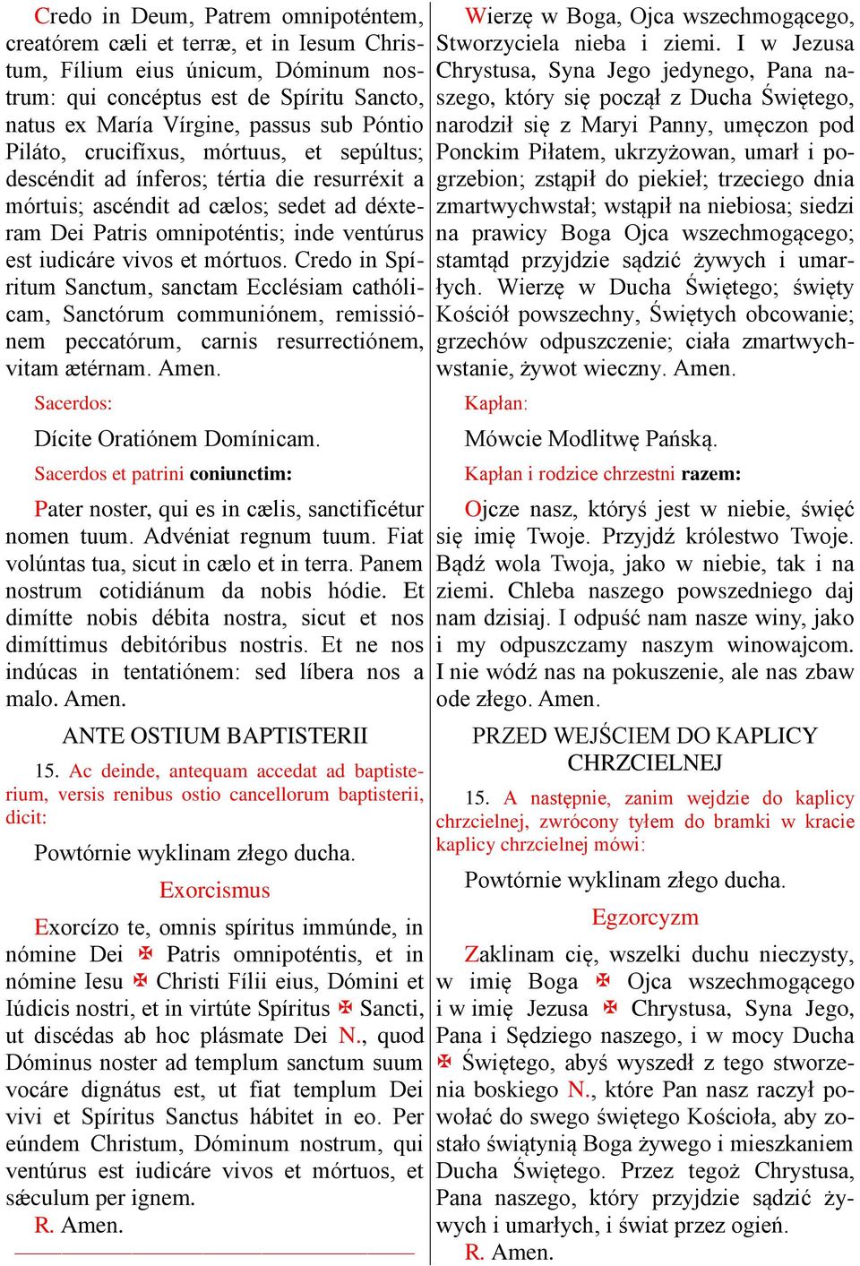 mórtuos. Credo in Spíritum Sanctum, sanctam Ecclésiam cathólicam, Sanctórum communiónem, remissiónem peccatórum, carnis resurrectiónem, vitam ætérnam. Amen. Dícite Oratiónem Domínicam.