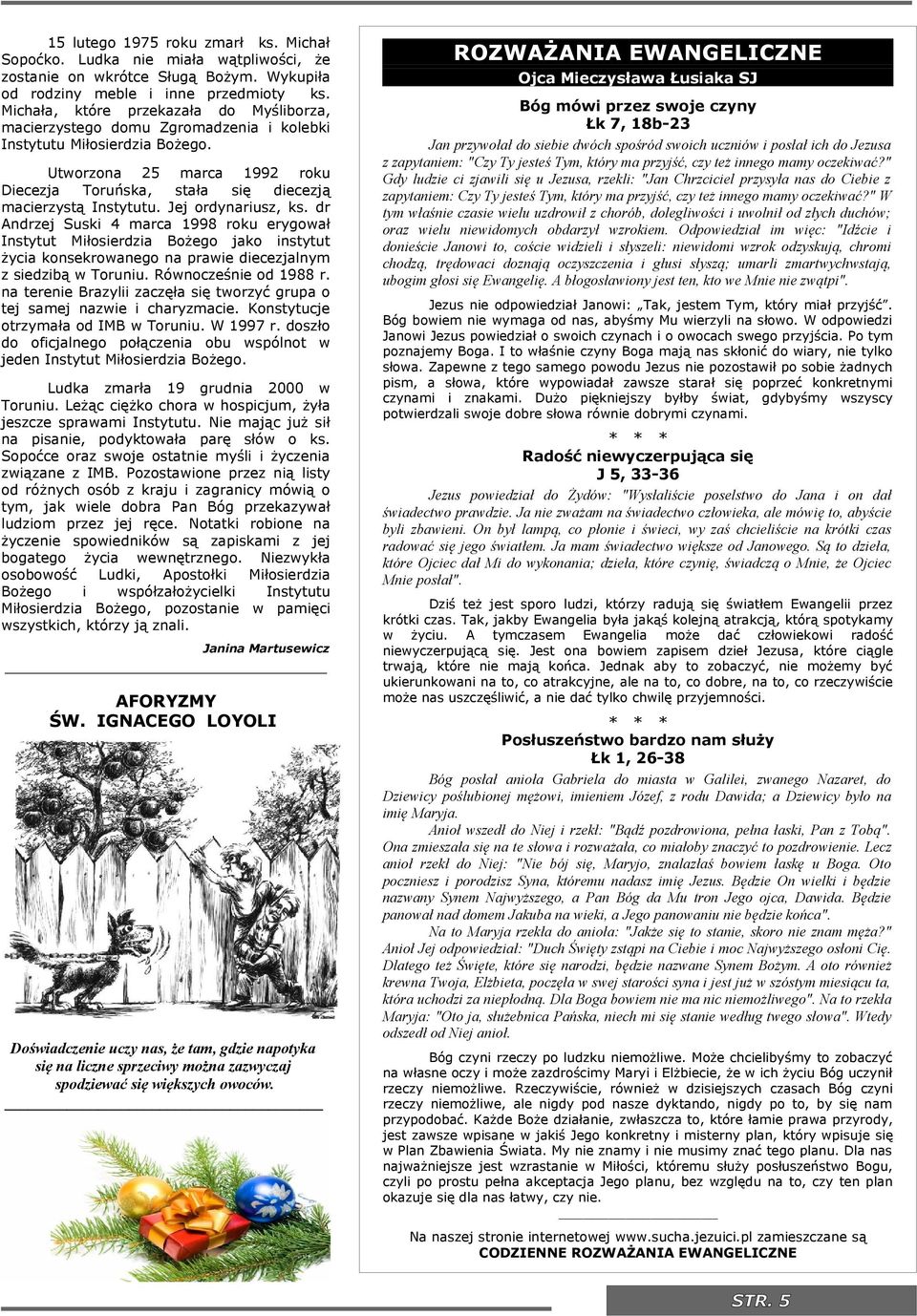 Jej ordynarusz, ks. dr Andrzej Susk 4 marca 1998 roku erygował Instytut Młoserdza Bożego jako nstytut życa konsekrowanego na prawe decezjalnym z sedzbą w Torunu. Równocześne od 1988 r.