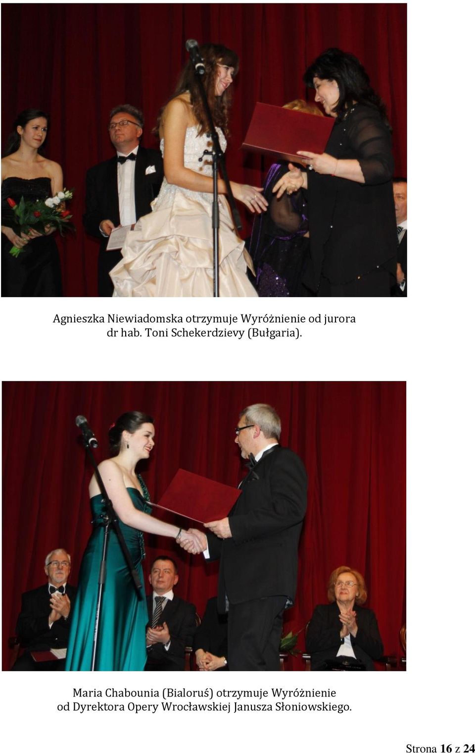 Maria Chabounia (Bialoruś) otrzymuje Wyróżnienie od